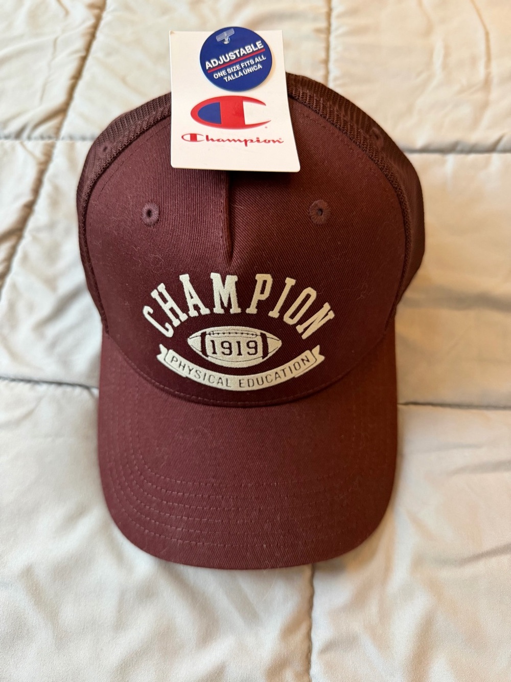 Champion Maroon Mesh Back Baseball Hat with White Logo